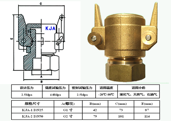 液化氣槽車接頭KJA-1型規(guī)格尺寸